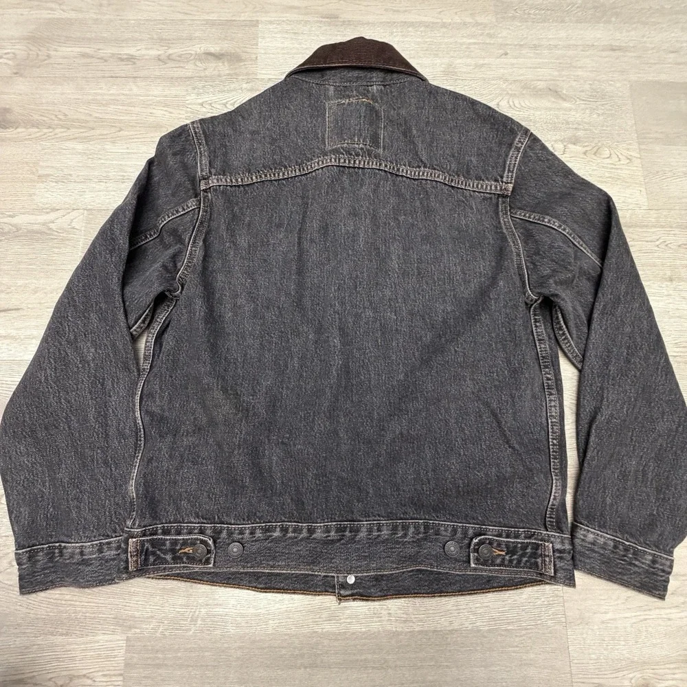 Levi's Stock Trucker Jacket Men's Small Black Denim Corduroy Collar Workwear